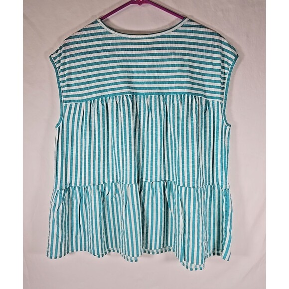 Set of 3 Style & Co Red White Blue Stripe Cap Sleeve Ruffle Hem Cotton Sz XL - Picture 12 of 15